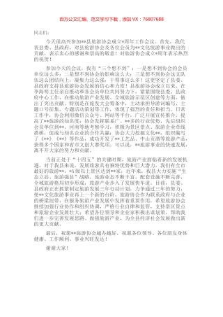 副县长在县旅游协会成立周年工作会议上的讲话.docx