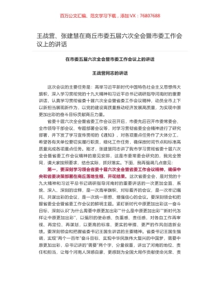 王战营、张建慧在商丘市委五届六次全会暨市委工作会议上的讲话.docx
