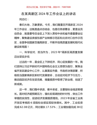 在某高新区2024年工作会议上的讲话.docx