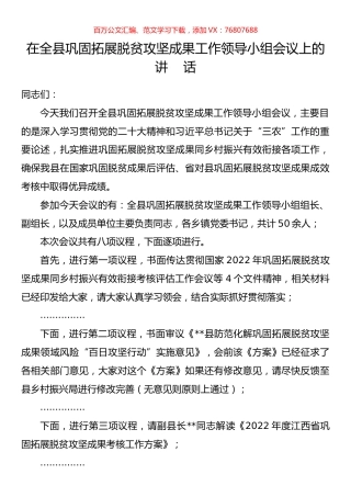 在全县巩固拓展脱贫攻坚成果工作领导小组会议上的讲话.docx