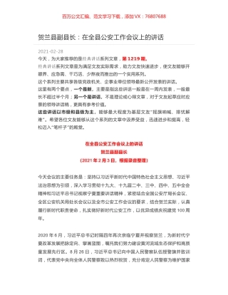 贺兰县副县长：在全县公安工作会议上的讲话.docx