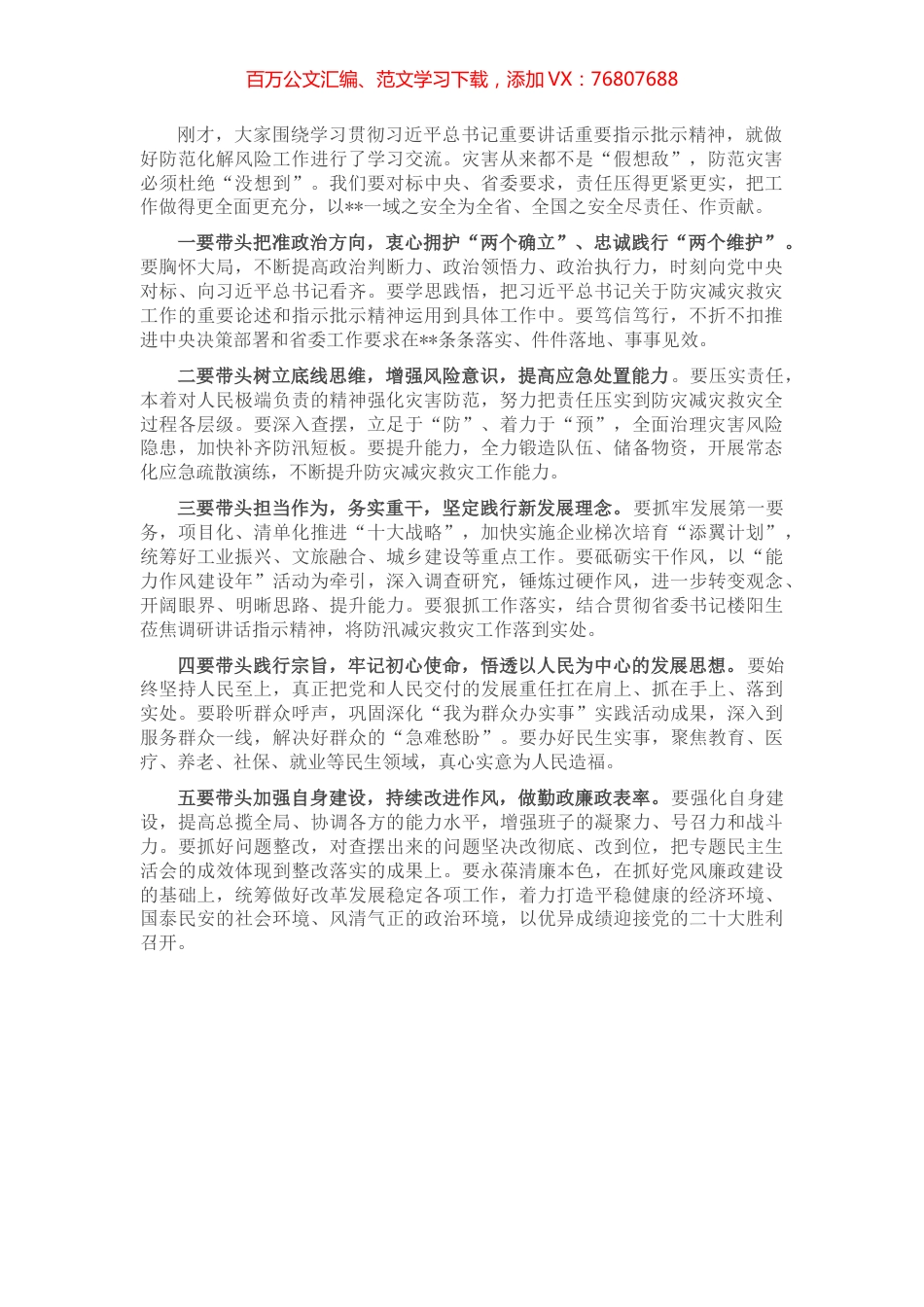 防范化解风险专题研讨总结讲话.docx_第1页