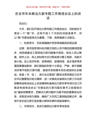在全市年末根治欠薪专题工作推进会议上的讲话.docx