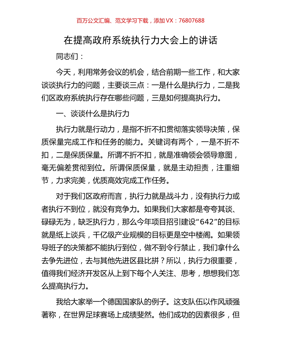 在提高政府系统执行力大会上的讲话.docx_第1页