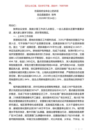 定边县副县长张伟在县政府全体会上的讲话.doc