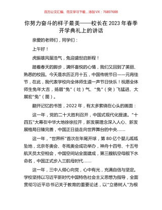 你努力奋斗的样子最美——校长在2023年春季开学典礼上的讲话.docx
