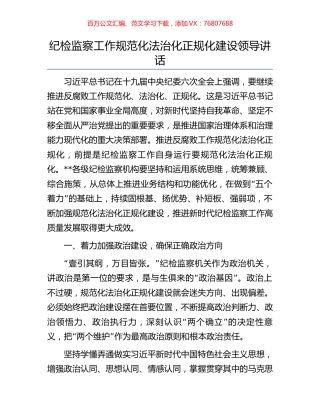 纪检监察工作规范化法治化正规化建设领导讲话.docx