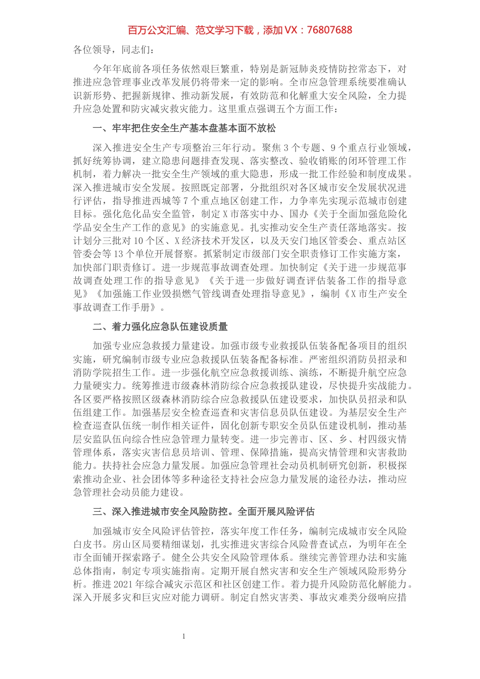 市应急管理局副局长在全市应急管理系统重点工作部署会上的讲话.docx_第1页