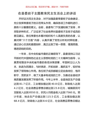 在县委班子主题教育民主生活会上的讲话.docx
