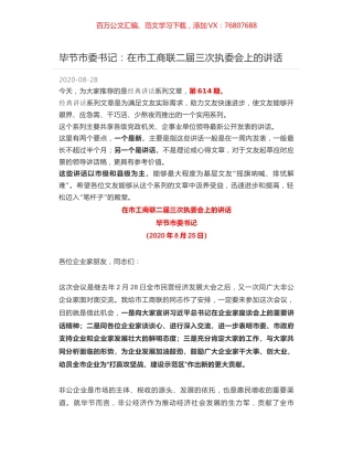 毕节市委书记：在市工商联二届三次执委会上的讲话.docx