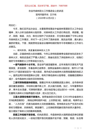 宝鸡市副市长王宁岗：在全市森林防火工作推进会上的讲话.doc