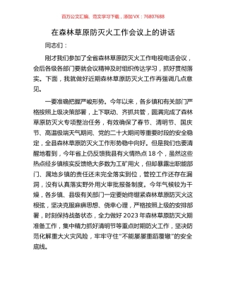 在森林草原防灭火工作会议上的讲话.docx