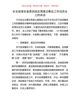在全县落实省委巡视反馈意见整改工作动员会上的讲话.docx