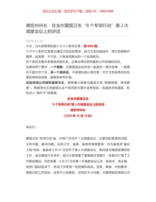 德宏州州长：在全州爱国卫生“8个专项行动”第2次调度会议上的讲话.docx