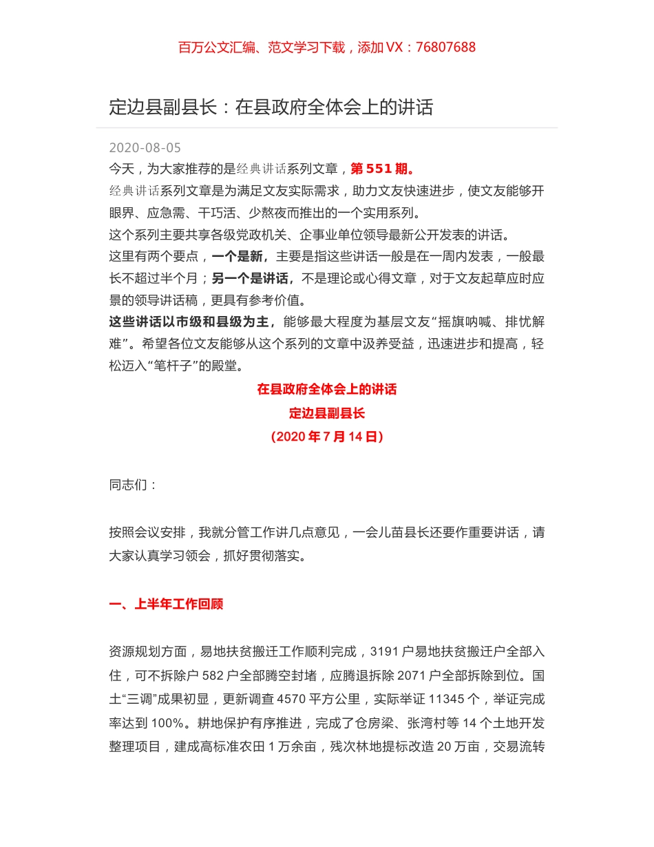 定边县副县长：在县政府全体会上的讲话.docx_第1页