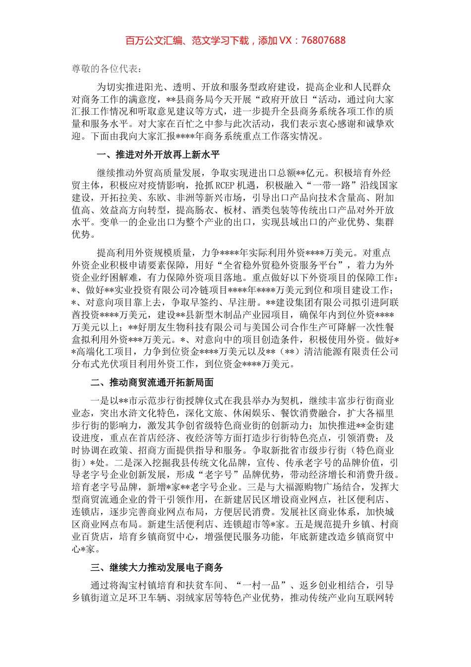 商务局副局长在政府开放日活动上的讲话.docx_第1页
