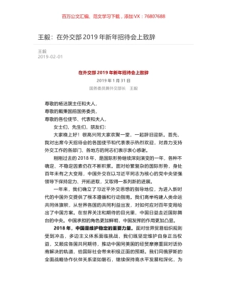 王毅：在外交部2019年新年招待会上致辞.docx