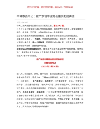 丰城市委书记：在广东省丰城商会座谈时的讲话.docx