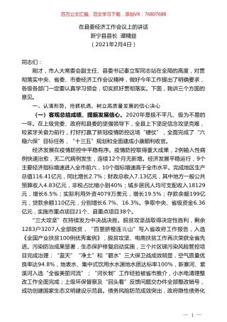 新宁县县长谭精益：在县委经济工作会议上的讲话.doc