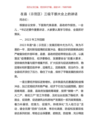 在县（示范区）三级干部大会上的讲话.docx