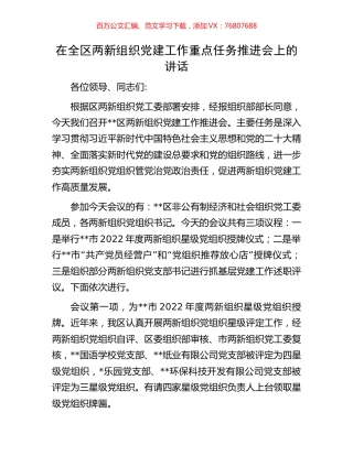 在全区两新组织党建工作重点任务推进会上的讲话.docx