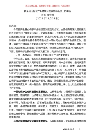 县长秦会刚：在全县山桐子产业链项目发展启动会议上的讲话.doc