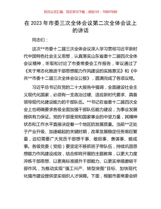 在2023年市委三次全体会议第二次全体会议上的讲话.docx