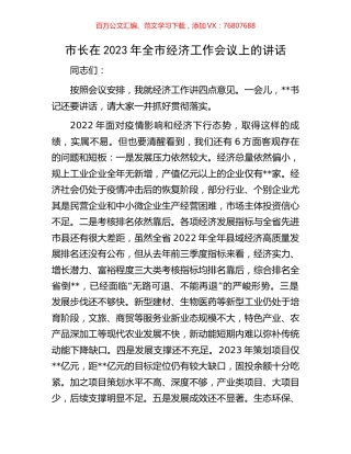 市长在2023年全市经济工作会议上的讲话.docx