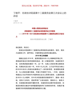 丁晓平：在政协沭阳县第十二届委员会第三次会议上的讲话.docx
