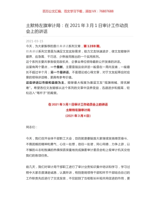 土默特左旗审计局：在2021年3月1日审计工作动员会上的讲话.docx