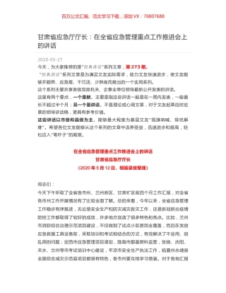 甘肃省应急厅厅长：在全省应急管理重点工作推进会上的讲话.docx