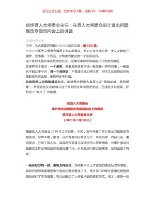 佛坪县人大常委会主任：在县人大常委会审计查出问题整改专题询问会上的讲话.docx