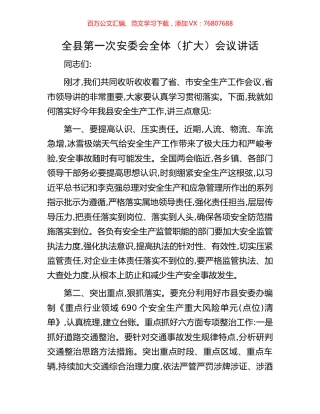 全县第一次安委会全体（扩大）会议讲话.docx