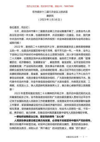 康彦民：在市政协十二届三次会议上的讲话.doc