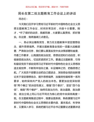 局长在第二批主题教育工作会议上的讲话.docx