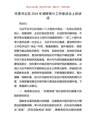 市委书记在2024年调研审计工作座谈会上的讲话.docx