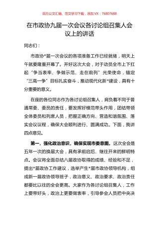 在市政协九届一次会议各讨论组召集人会议上的讲话.docx
