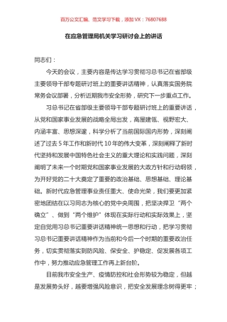 在应急管理局机关学习省部级领导讲话研讨会上的讲话.docx