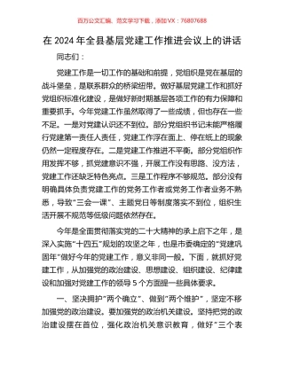 在2024年全县基层党建工作推进会议上的讲话.docx