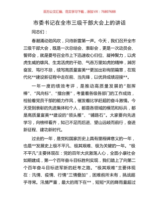 市委书记在全市三级干部大会上的讲话.docx