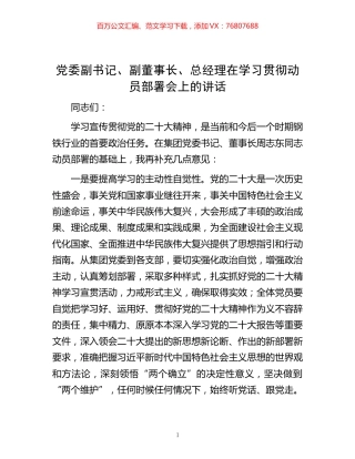 -党委副书记、副董事长、总经理在学习贯彻动员部署会上的讲话.docx