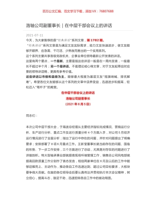 洛轴公司副董事长：在中层干部会议上的讲话.docx