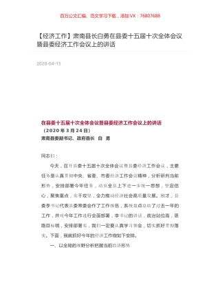 肃南县长白勇在县委十五届十次全体会议暨县委经济工作会议上的讲话.docx