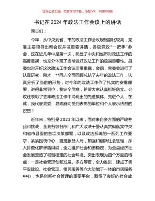 书记在2024年政法工作会议上的讲话.docx