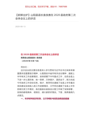 山阳县县长袁良善在2020县政府第二次全体会议上的讲话.docx