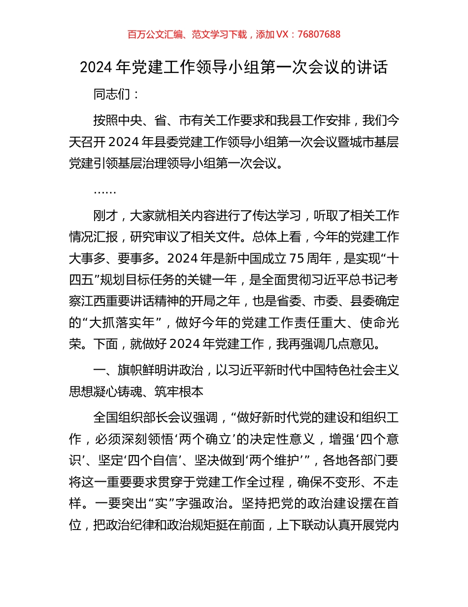 2024年党建工作领导小组第一次会议的讲话.docx_第1页