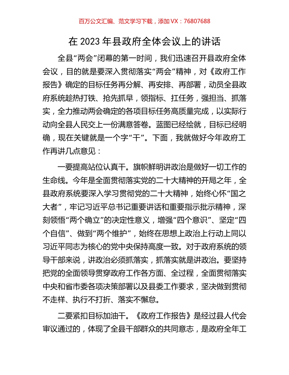 在2023年县政府全体会议上的讲话.docx_第1页