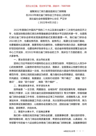 湖北省社会体育管理中心主任严汉华：在2022年湖北省门球协会工作会议上的讲话.doc