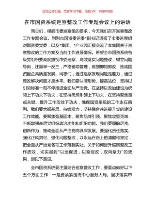 在市国资系统巡察整改工作专题会议上的讲话.docx