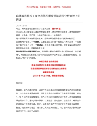 麻栗坡县县长：在全县第四季度经济运行分析会议上的讲话.docx